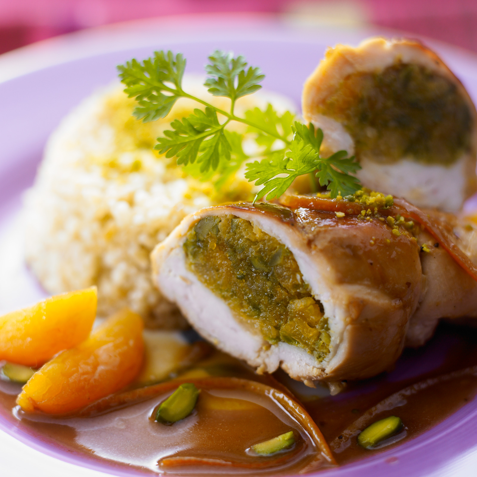 Poulet aux pêches et abricots